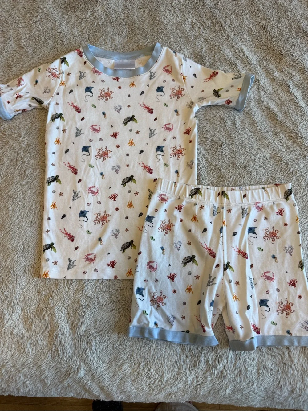 Kids' Ocean Animal Short Pajama Set - Light Blue Trim